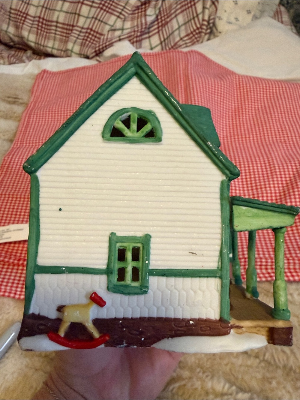 Vintage and retired Department 56 Green Roof White Siding Holiday farmhouse - Picture 8 of 10